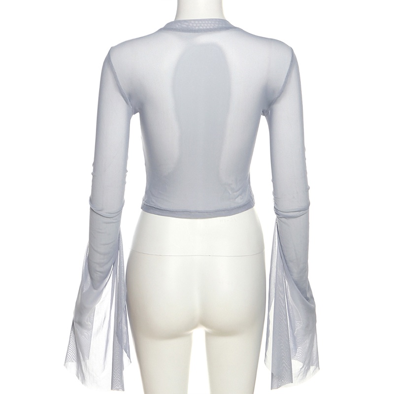 Áo Thun Lưới Tay Dài Cổ Tròn In Họa Tiết Thời Trang Dành Cho Nữ