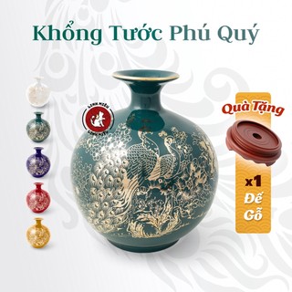 [Khổng tước] Bình hút tài lộc sứ Bát Tràng vẽ vàng hợp phong thủy để bàn làm việc cao 16cm, 18cm, 22cm