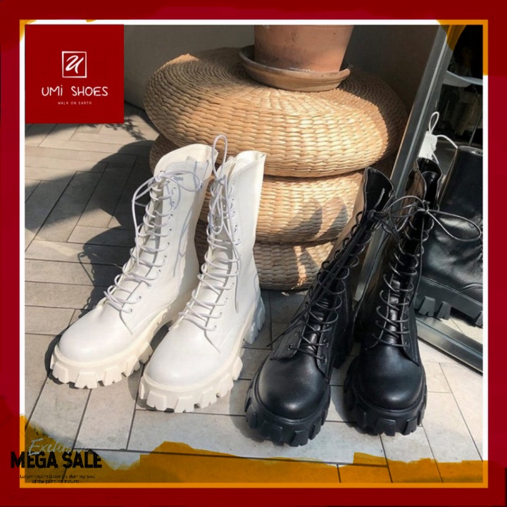 𝗧𝗵𝗲 𝗠𝗮𝗻 𝗟𝘂𝘅𝘂𝗿𝘆 ✔️ Bốt ulzzang cao cổ 20cm buộc dây kéo khóa đế cao to bự răng cưa 5.5cm màu đen/trắng cá t