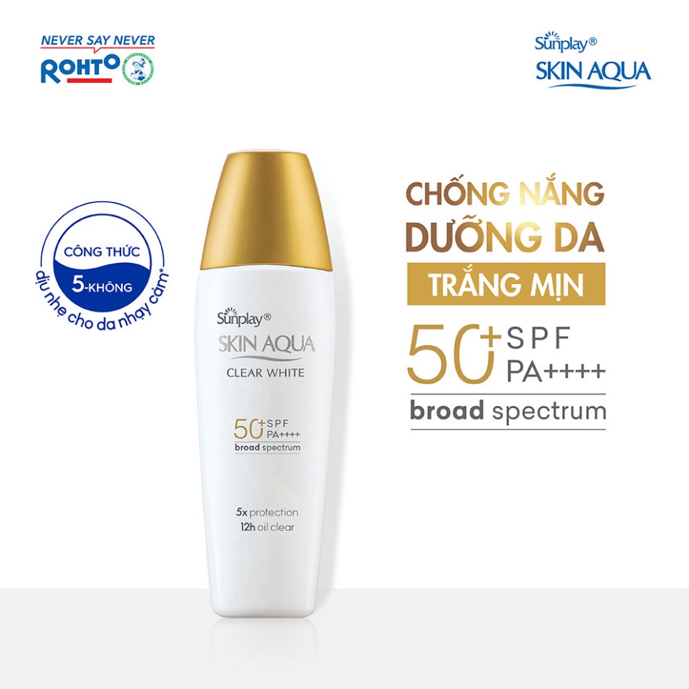 Sữa chống nắng dưỡng trắng và kiềm dầu Sunplay Skin Aqua Clear White SPF 50+, PA++++ 25g (nắp vàng)