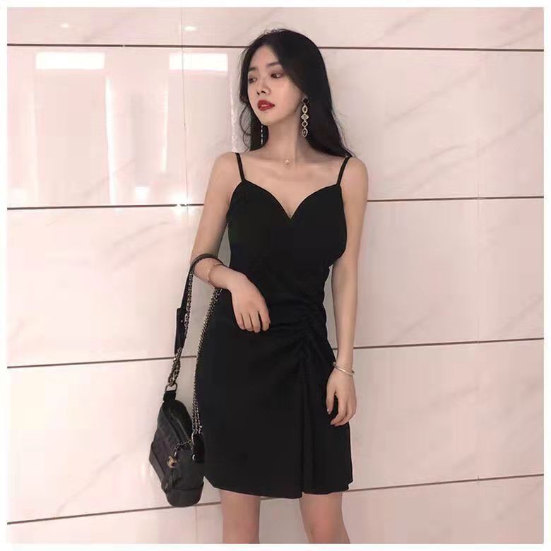 Đầm Hai Dây Màu Đen Phong Cách Hepburn Thời Trang Mùa Hè Sang Trọng Cho Nữ