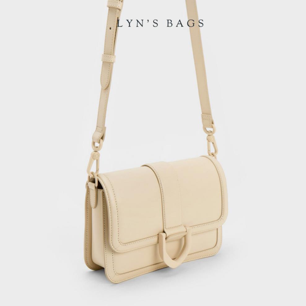 Túi xách nắp gập mẫu mới C.n.K Gabine Leather Crossbody Bag sẵn 2 màu Đen, Kem