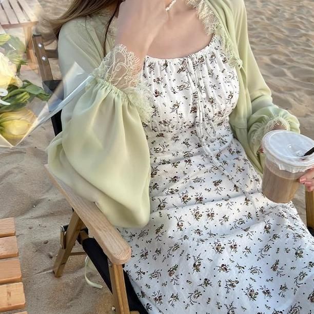 Đầm Hai Dây Dáng Chữ a Họa Tiết Hoa Thời Trang Mùa Hè Phong Cách Hàn Quốc Cho Nữ