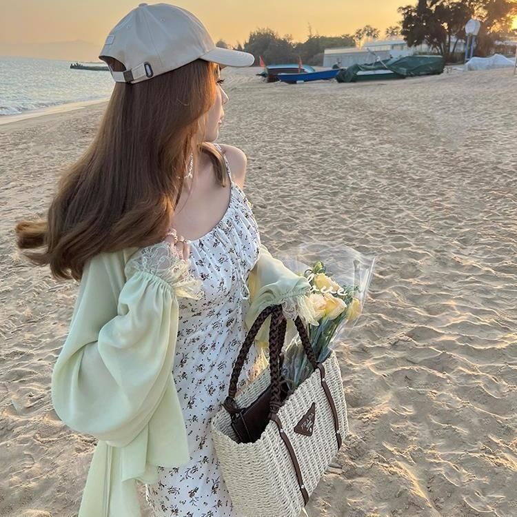 Đầm Hai Dây Dáng Chữ a Họa Tiết Hoa Thời Trang Mùa Hè Phong Cách Hàn Quốc Cho Nữ