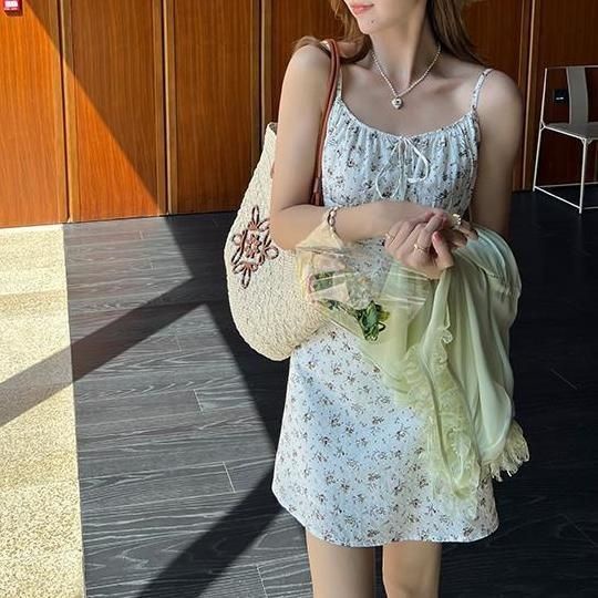 Đầm Hai Dây Dáng Chữ a Họa Tiết Hoa Thời Trang Mùa Hè Phong Cách Hàn Quốc Cho Nữ