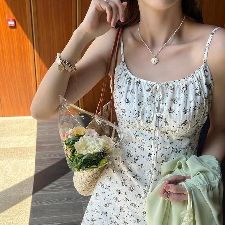 Đầm Hai Dây Dáng Chữ a Họa Tiết Hoa Thời Trang Mùa Hè Phong Cách Hàn Quốc Cho Nữ