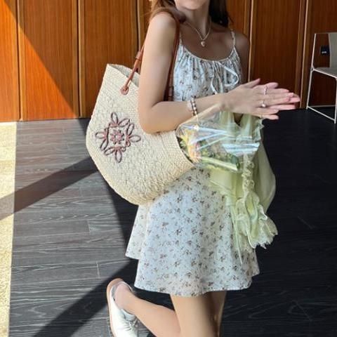 Đầm Hai Dây Dáng Chữ a Họa Tiết Hoa Thời Trang Mùa Hè Phong Cách Hàn Quốc Cho Nữ