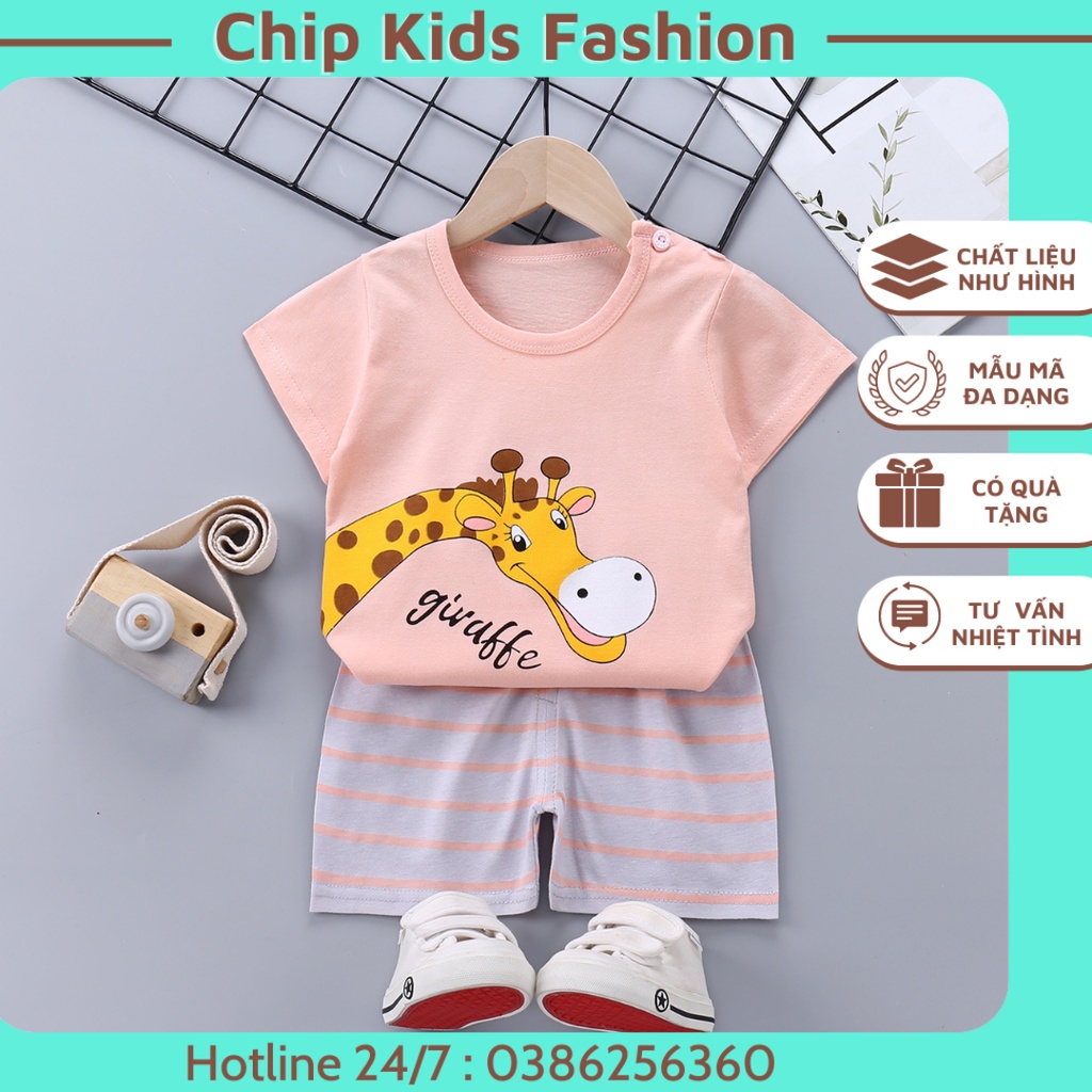 Bộ Đồ Ngắn Tay Cho Bé Trai Bé Gái Từ 3 Đến 5 Tuổi In Hình Chú Hươu Cao Cổ Kèm Chữ Đáng Yêu Chất Cotton Thấm Hút Mồ Hôi