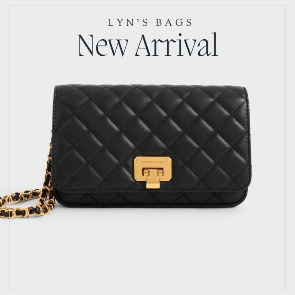 Quilted Push Lock Clutch Túi Trám Đen Trắng Thanh Lịch