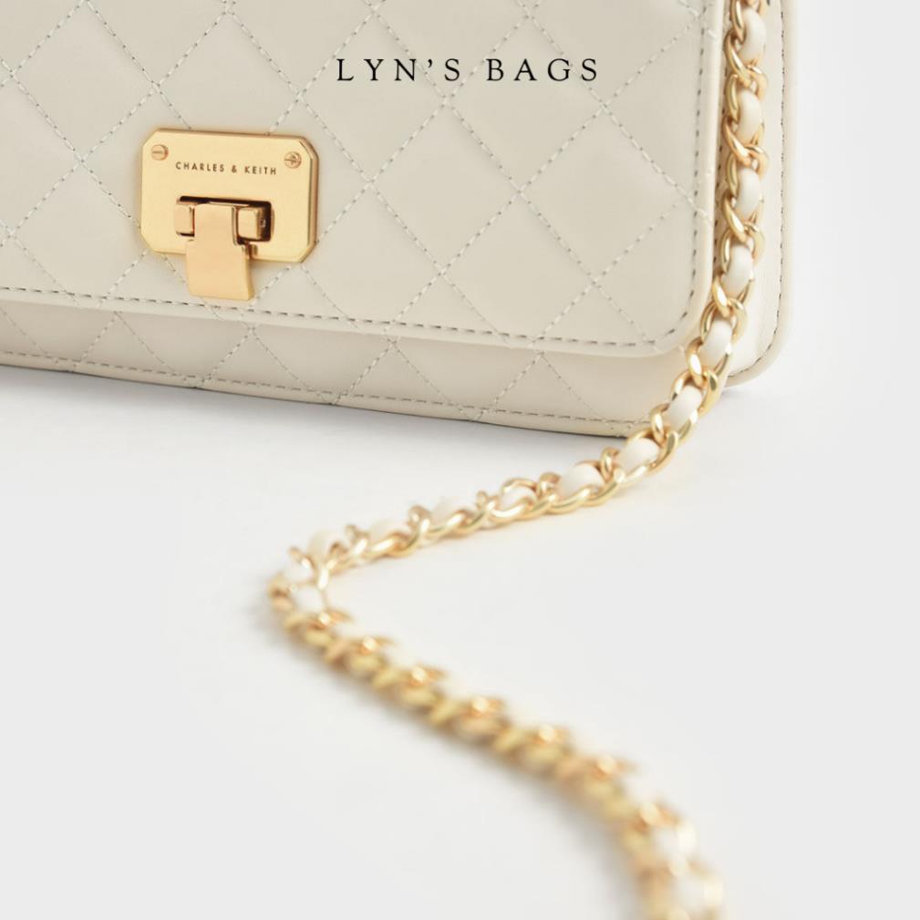 Quilted Push Lock Clutch Túi Trám Đen Trắng Thanh Lịch