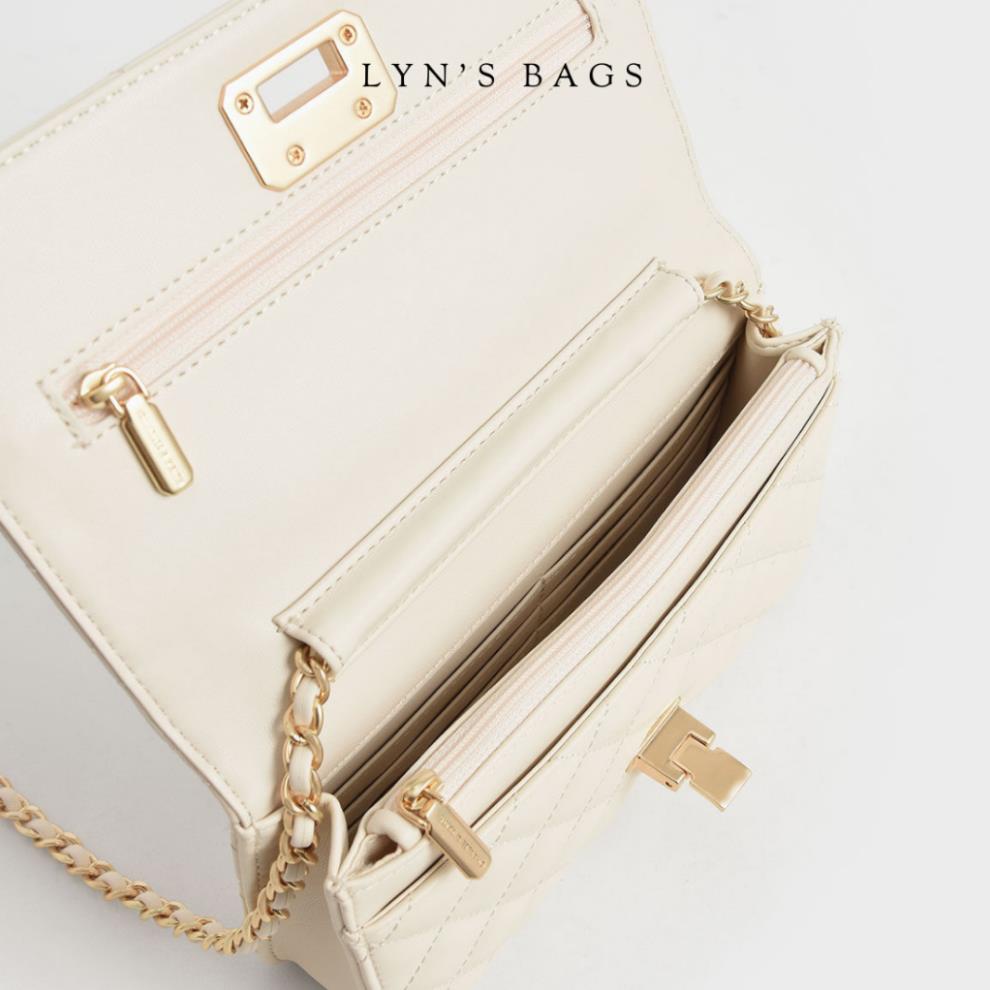 Quilted Push Lock Clutch Túi Trám Đen Trắng Thanh Lịch