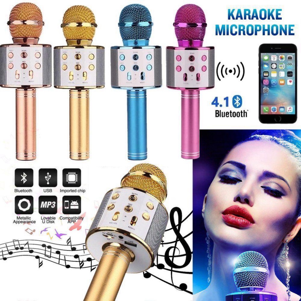 Micro Không Dây BLUETOOTH Tiện Dụng Chất Lượng Cao WS-858 ĐA NĂNG 6 TRONG 1 HÁT KARAOKE - Mic hát karaoke đa năng New