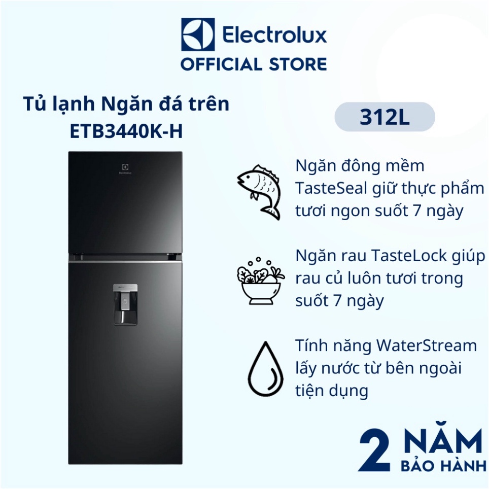 Tủ lạnh Electrolux Inverter UltimateTaste 300 ngăn đá trên 312 lít ETB3440K-H ]