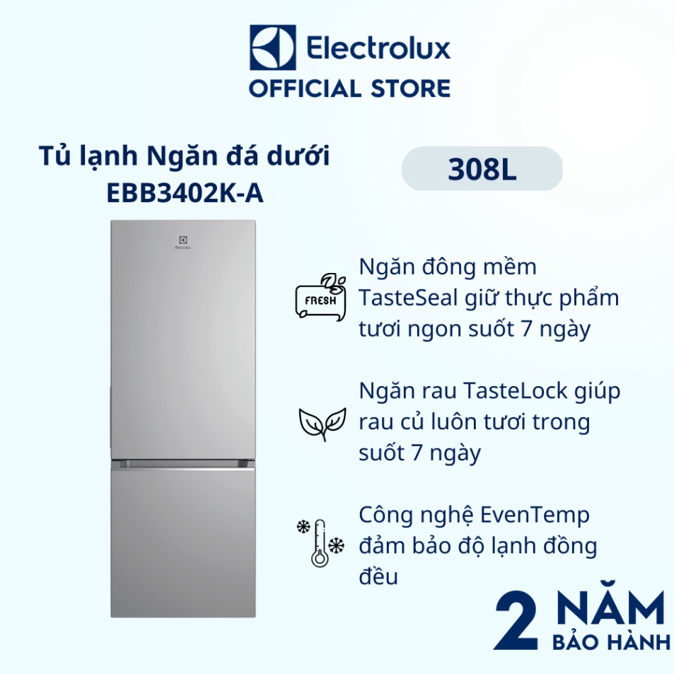 Tủ lạnh Electrolux Inverter ngăn đá dưới có ngăn đông mềm 308 lít - EBB3402K-A ]