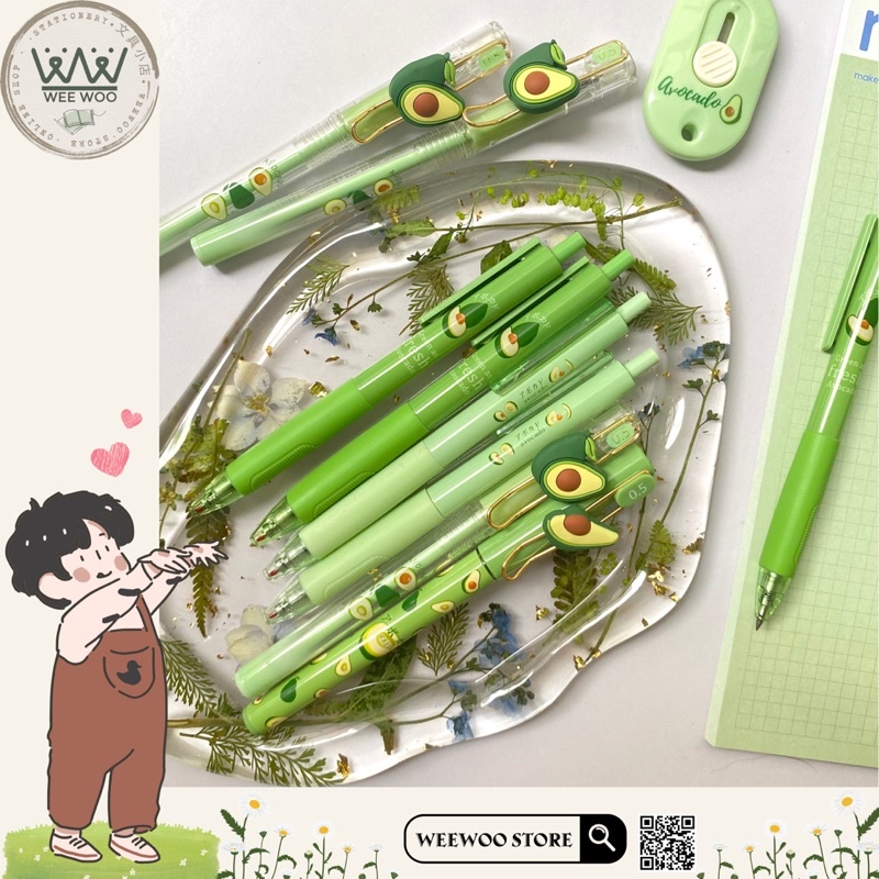 Bút gel đen M&G 0.5mm nhanh khô hoạ tiết trái bơ - WeeWoo Store