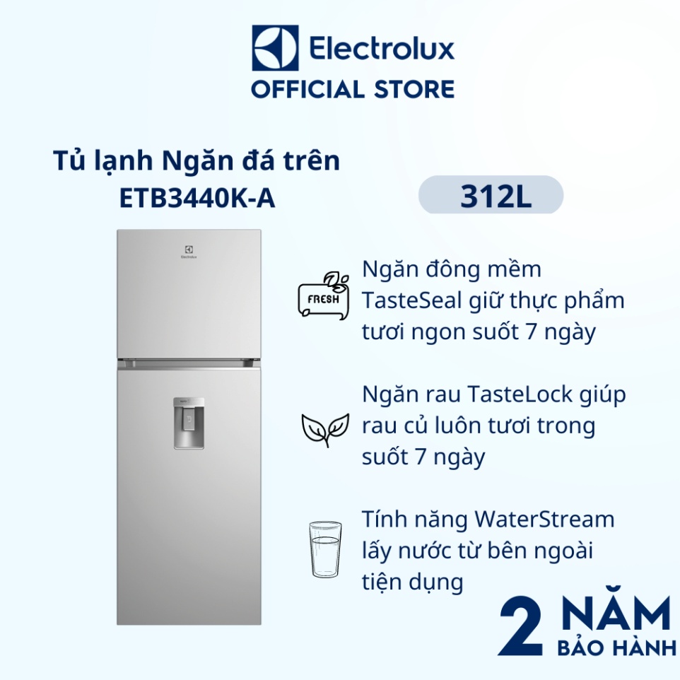 Tủ lạnh Electrolux Inverter ngăn đá trên có ngăn đông mềm 312 lít - ETB3440K-A ]