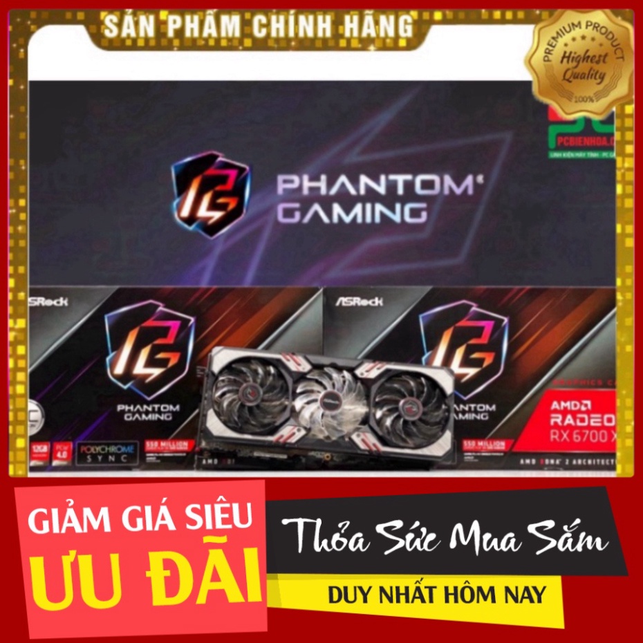 New Cạc màn hình ASROCK RX 6700 XT PHANTOM GAMING D 12GB OC (RX 6700XT PGD 12GO) mới chính hãng Sale cực sốc . Sale sốc