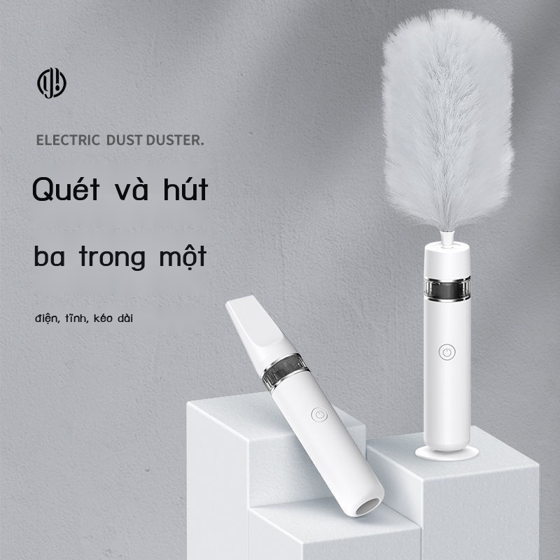 ❈▧❦Tự động xoay khăn lau bụi lông vũ có thể được mở rộng điện khăn lau bụi tóc chống tĩnh điện máy hút bụi vệ sinh gia đ