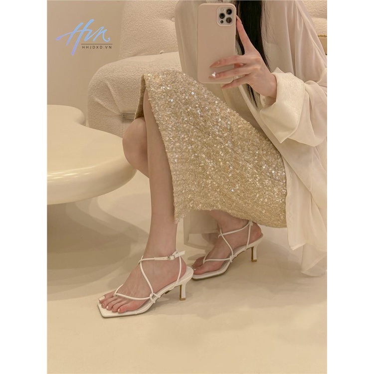 Sandal Cao Gót Mũi Vuông Màu Vàng Sang Trọng Thời Trang Mùa Hè 2023 Cho Nữ