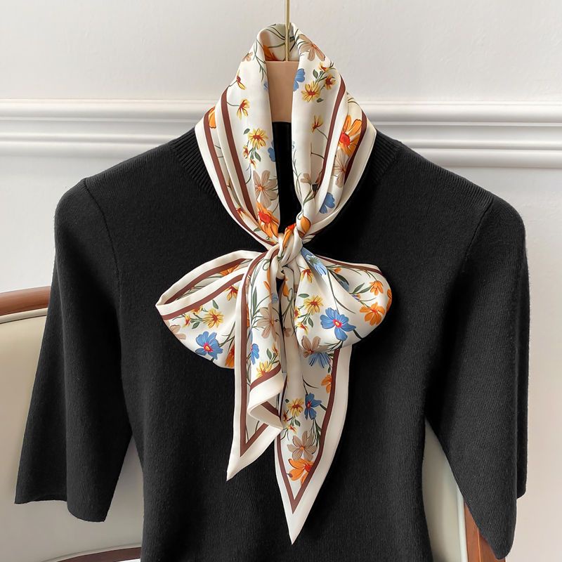 Khăn Choàng Cổ Kiêm Túi Xách Bằng Lụa Họa Tiết Hoa Sang Trọng Thời Trang Cho Nữ