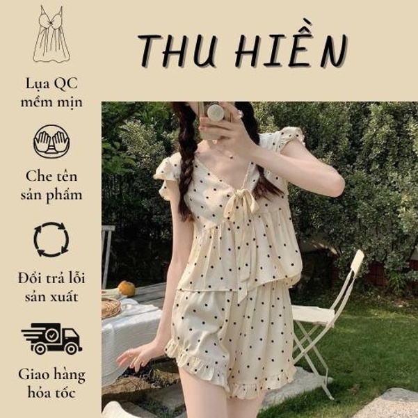 Mã 915 pijama cộc đùi chấm bi công chúa- bộ ngủ mặc nhà cao cấp