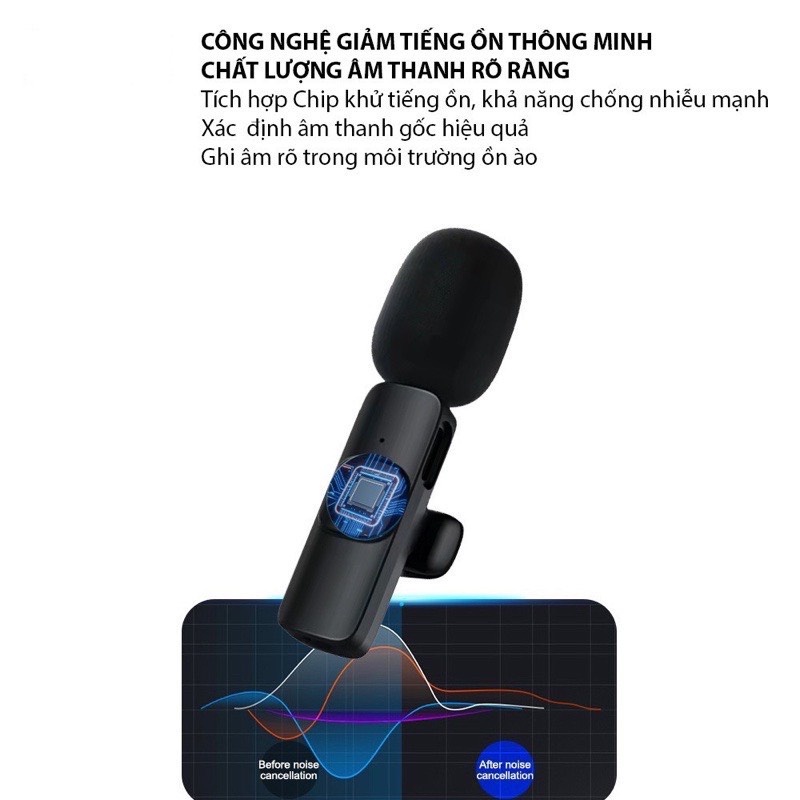 Bộ 2 micro thu âm không dây cài áo K9 khử tiếng ồn để livestream ghi âm phát trực tiếp quay video Chính Hãng DL TECH