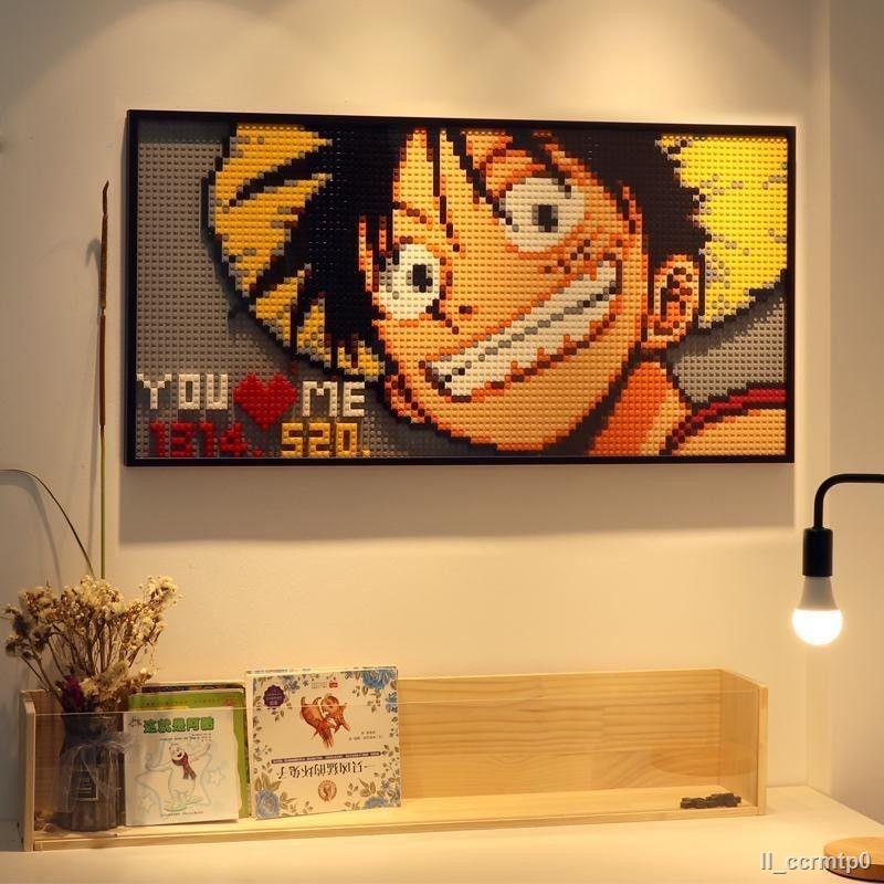 Tương thích với LEGO One Piece Luffy Naruto Khâu Khối Xây Dựng Tường Bức Tranh Tường Phòng Khách Nguyên Tố Trang Trí Bé