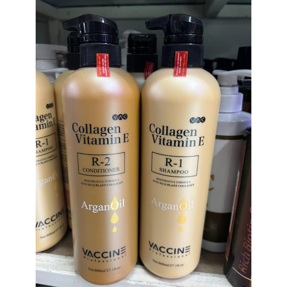 Cặp GỘI XẢ COLLAGEN VITAMIN E VACCINE 800ML X2 Cho Tóc Suôn Mượt Hương Thơm Quyến Rũ