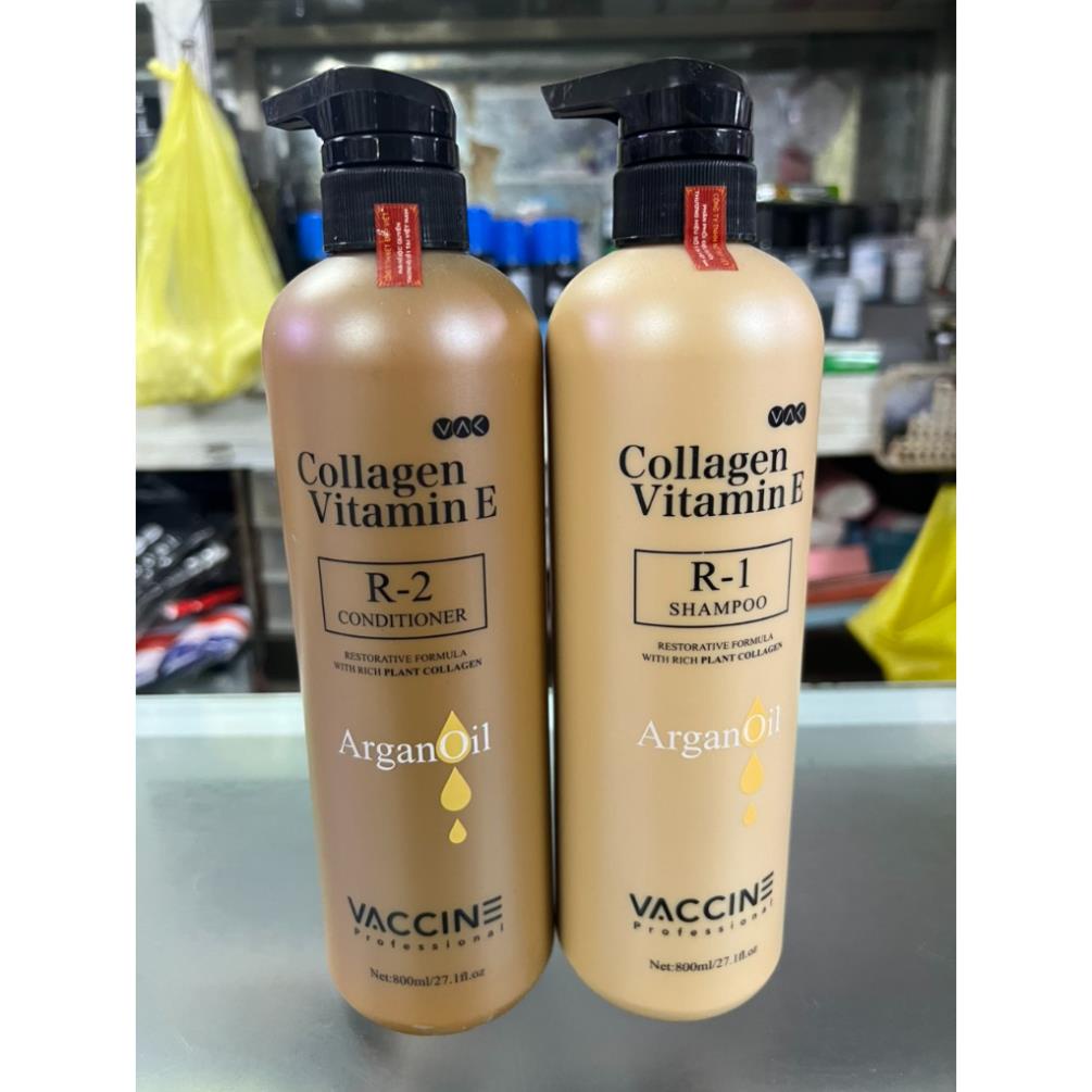 Cặp GỘI XẢ COLLAGEN VITAMIN E VACCINE 800ML X2 Cho Tóc Suôn Mượt Hương Thơm Quyến Rũ