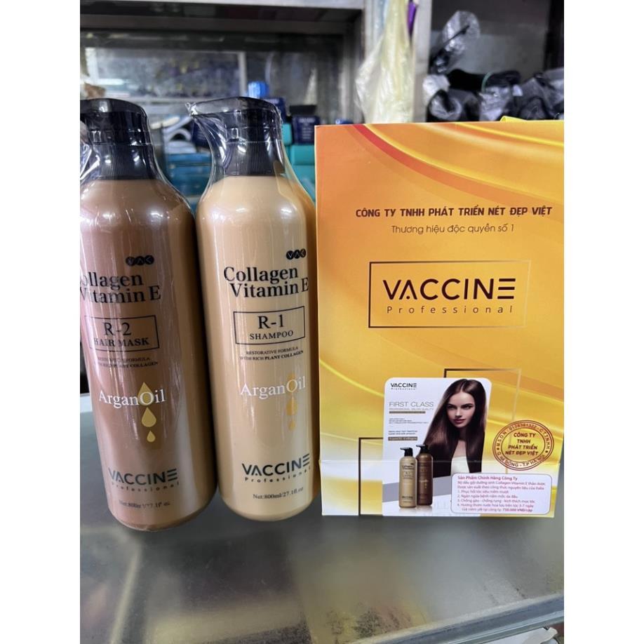 Cặp GỘI XẢ COLLAGEN VITAMIN E VACCINE 800ML X2 Cho Tóc Suôn Mượt Hương Thơm Quyến Rũ