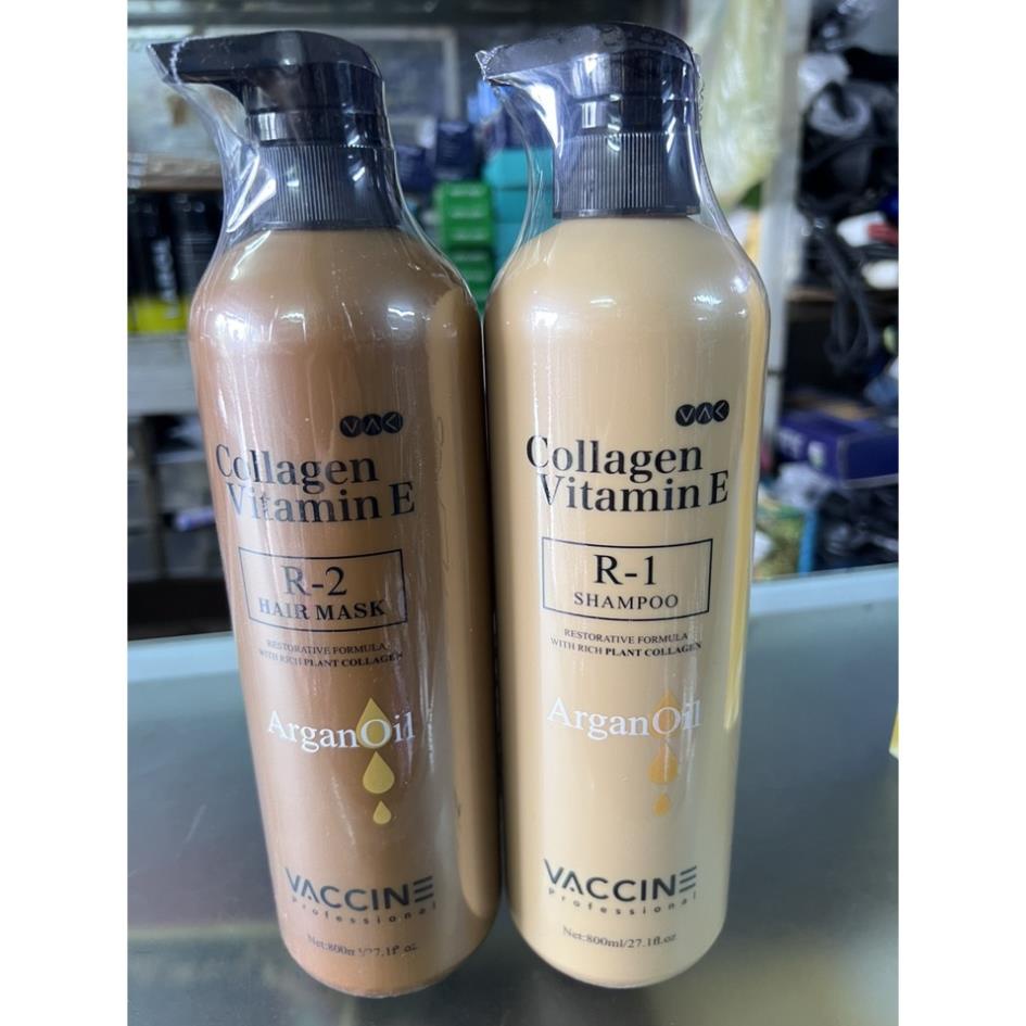 Cặp GỘI XẢ COLLAGEN VITAMIN E VACCINE 800ML X2 Cho Tóc Suôn Mượt Hương Thơm Quyến Rũ