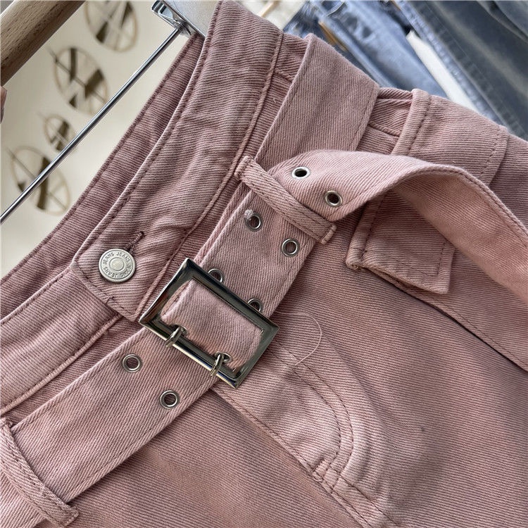 Jiashucheng Chân Váy Denim Phối Túi Thời Trang Xuân Hè Cá Tính