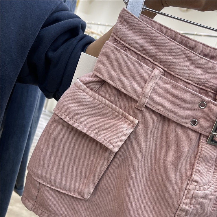 Jiashucheng Chân Váy Denim Phối Túi Thời Trang Xuân Hè Cá Tính
