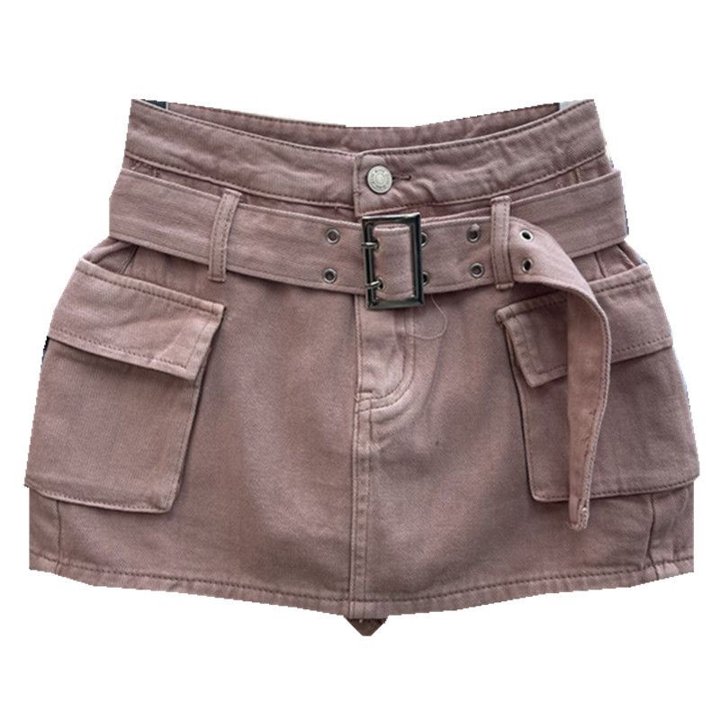 Jiashucheng Chân Váy Denim Phối Túi Thời Trang Xuân Hè Cá Tính