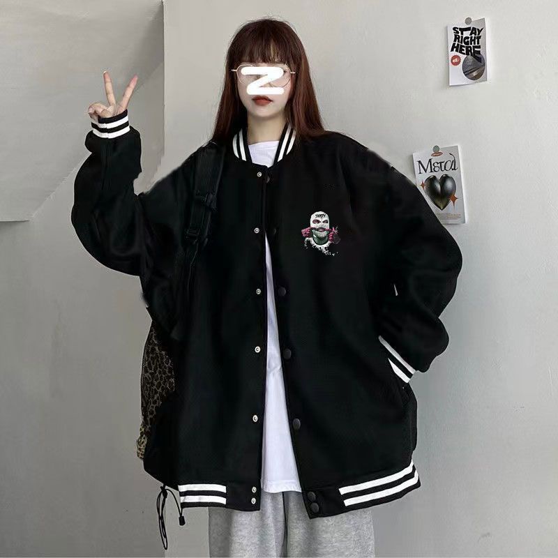 Áo Khoác Bóng Chày Mỏng Dáng Rộng Cỡ Lớn Màu Đen Phong Cách Hàn Quốc Thời Trang Cho Nữ