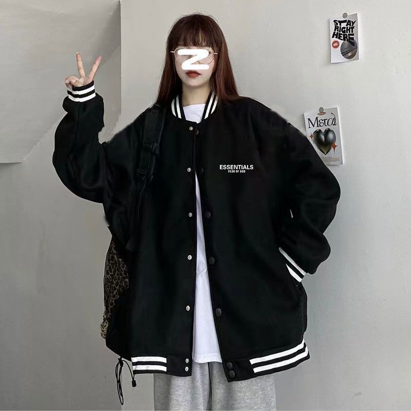 Áo Khoác Bóng Chày Mỏng Dáng Rộng Cỡ Lớn Màu Đen Phong Cách Hàn Quốc Thời Trang Cho Nữ