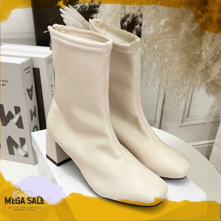 𝗧𝗵𝗲 𝗠𝗮𝗻 𝗟𝘂𝘅𝘂𝗿𝘆 ✔️ Giày bốt nữ cao cổ LINE BOOT thời trang kéo khóa cao gót mũi vuông da mềm cao cấp đơn g