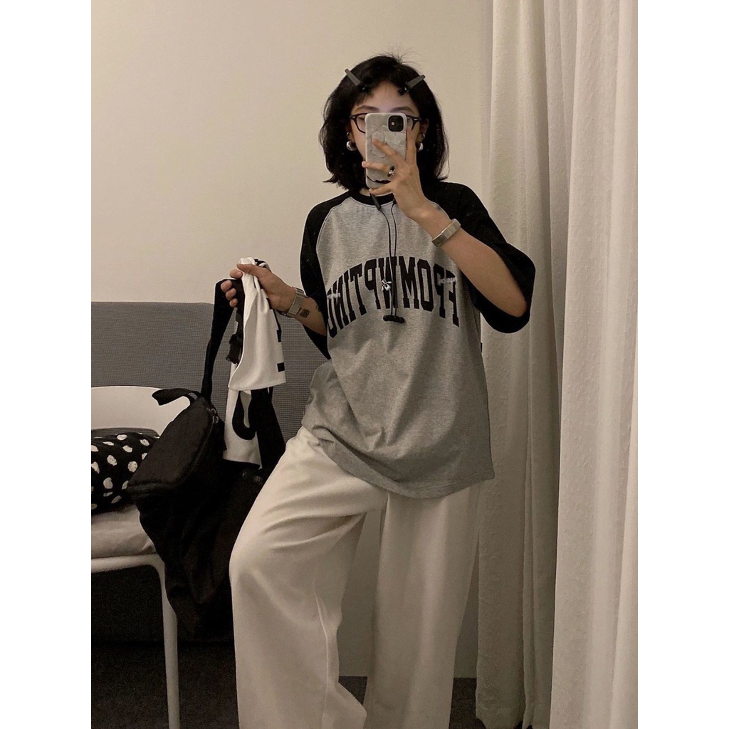 Áo Thun Ngắn Tay Dáng Rộng Phối Màu Tương Phản Phong Cách Harajuku Hàn Quốc Cổ Điển Mẫu Mới 2023 Dành Cho Bạn Nữ
