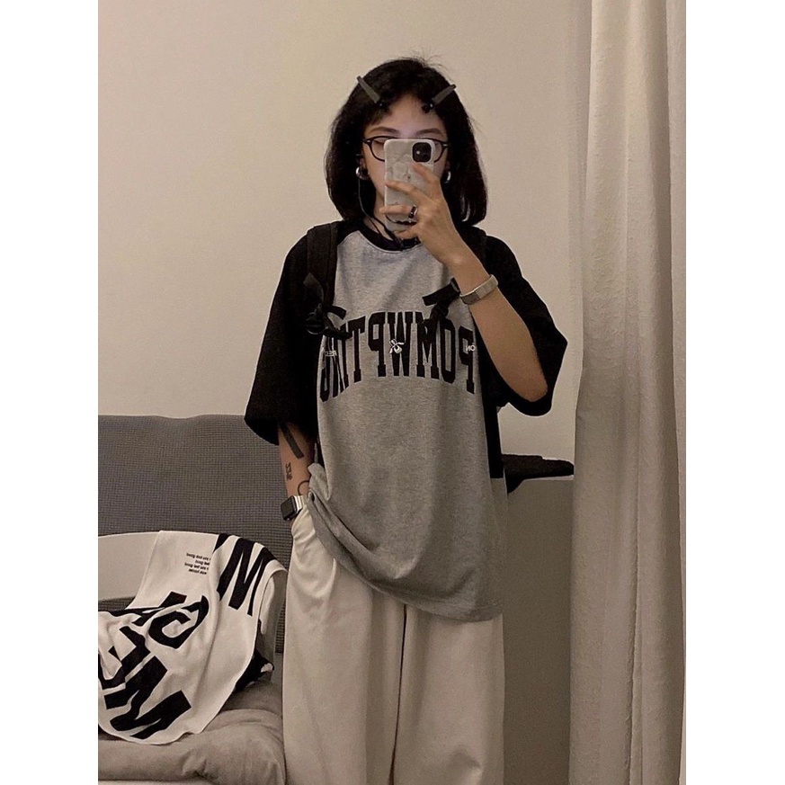 Áo Thun Ngắn Tay Dáng Rộng Phối Màu Tương Phản Phong Cách Harajuku Hàn Quốc Cổ Điển Mẫu Mới 2023 Dành Cho Bạn Nữ