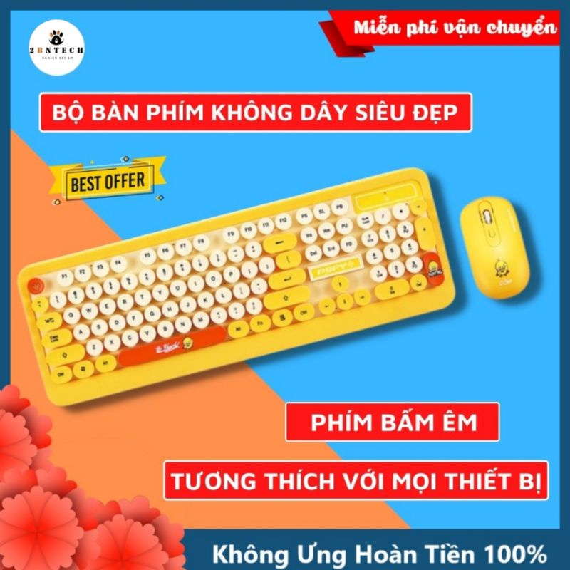 Bộ Bàn Phím và Chuột Không Dây siêu Xinh thời trang K68 màu vàng xanh sặc sở tương thích máy tính , PC