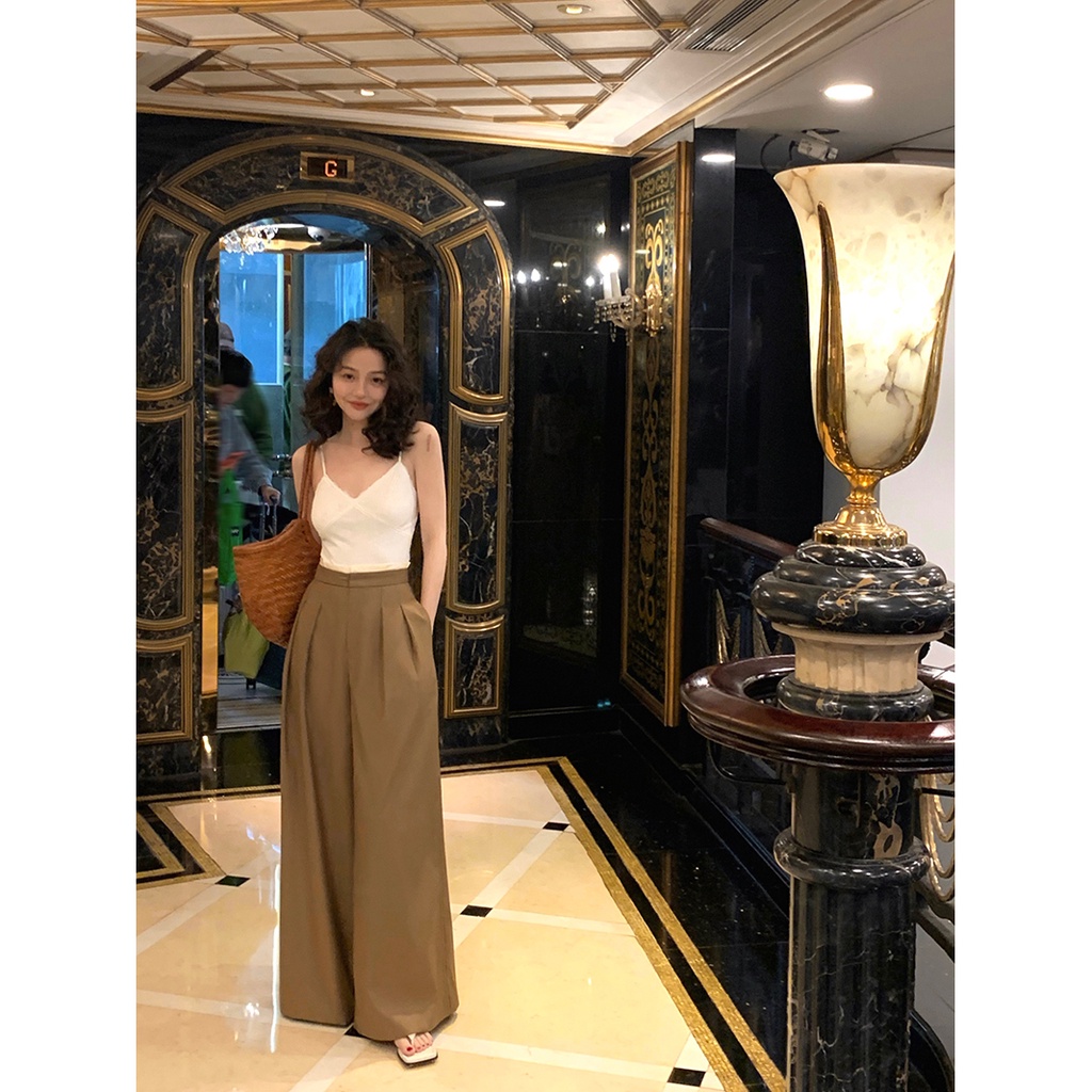 Quần Dài Ống Loe Rộng Lưng Cao Màu Tương Phản Phong Cách Pháp Cổ Điển Thời Trang Xuân Hè 2023 Mới