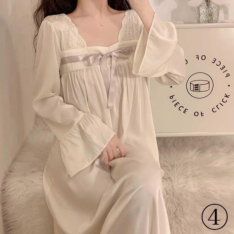 Đầm Ngủ Tay Dài Chất Lụa Phong Cách Hanfu Cổ Điển Thời Trang Xuân Thu Xinh Xắn Cho Nữ