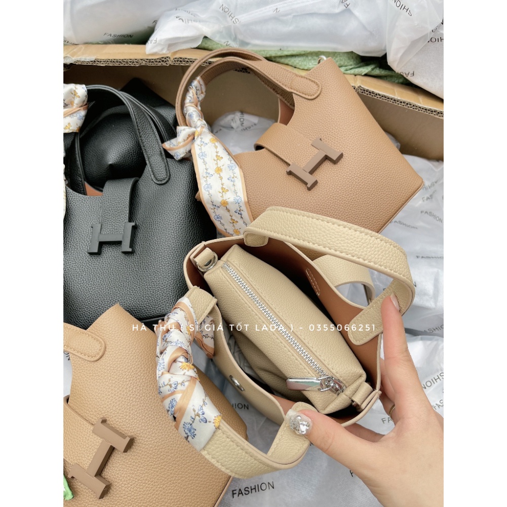 Túi Tote - túi xách tay chữ H da mềm khuyến mãi khăn quấn quai - Hà Túi