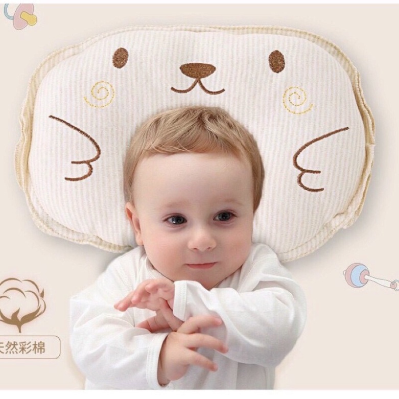 Gối lõm cotton vải mềm mịn chống méo bẹt đầu cho bé sơ sinh