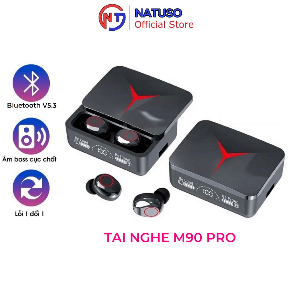 Tai nghe bluetooth không dây M90 Pro tws 5.3 cảm ứng bass mạnh âm thanh HIFI cho android ios