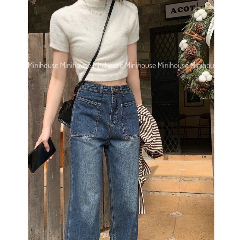 đc Hot  Quần denim ống rộng cạp cao 2 túi mặt trước DC c | BigBuy360 - bigbuy360.vn