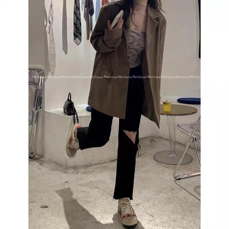 đc Hot Quần jean ống đứng rách gối đen DC c