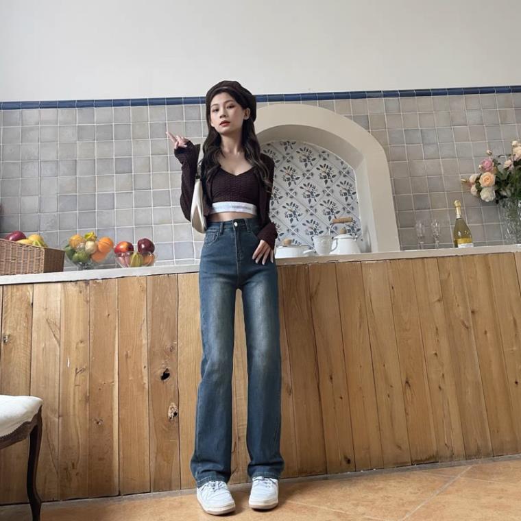 đc Hot Quần ống đứng màu xanh đậm mài giữa DC c