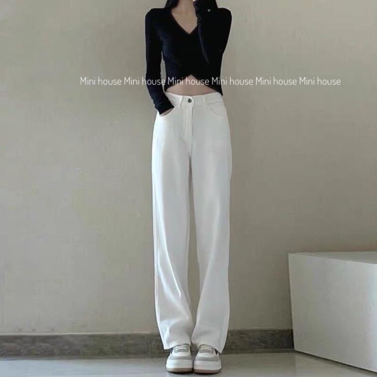 đc Hot Quần jean suông ống rộng cạp cao nữ màu trắng DC c | BigBuy360 - bigbuy360.vn