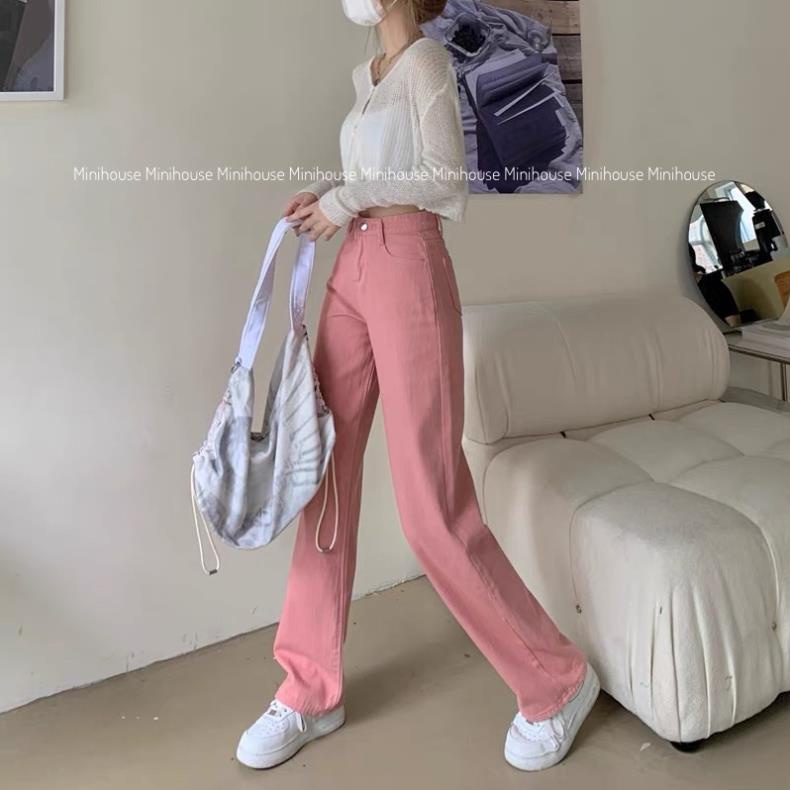 đc Hot Quần jean suông ống rộng cạp cao nữ màu trắng DC c